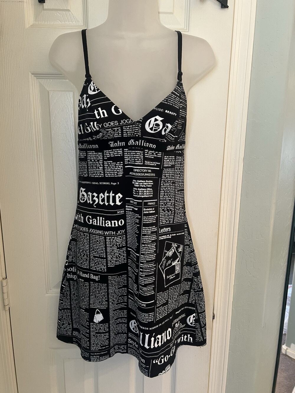 John Galliano Black & White Newspaper Print Midi Dress